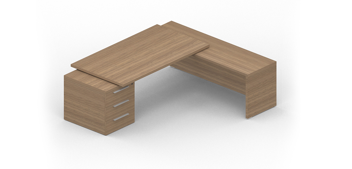Rectangular desk with return + drawer unit